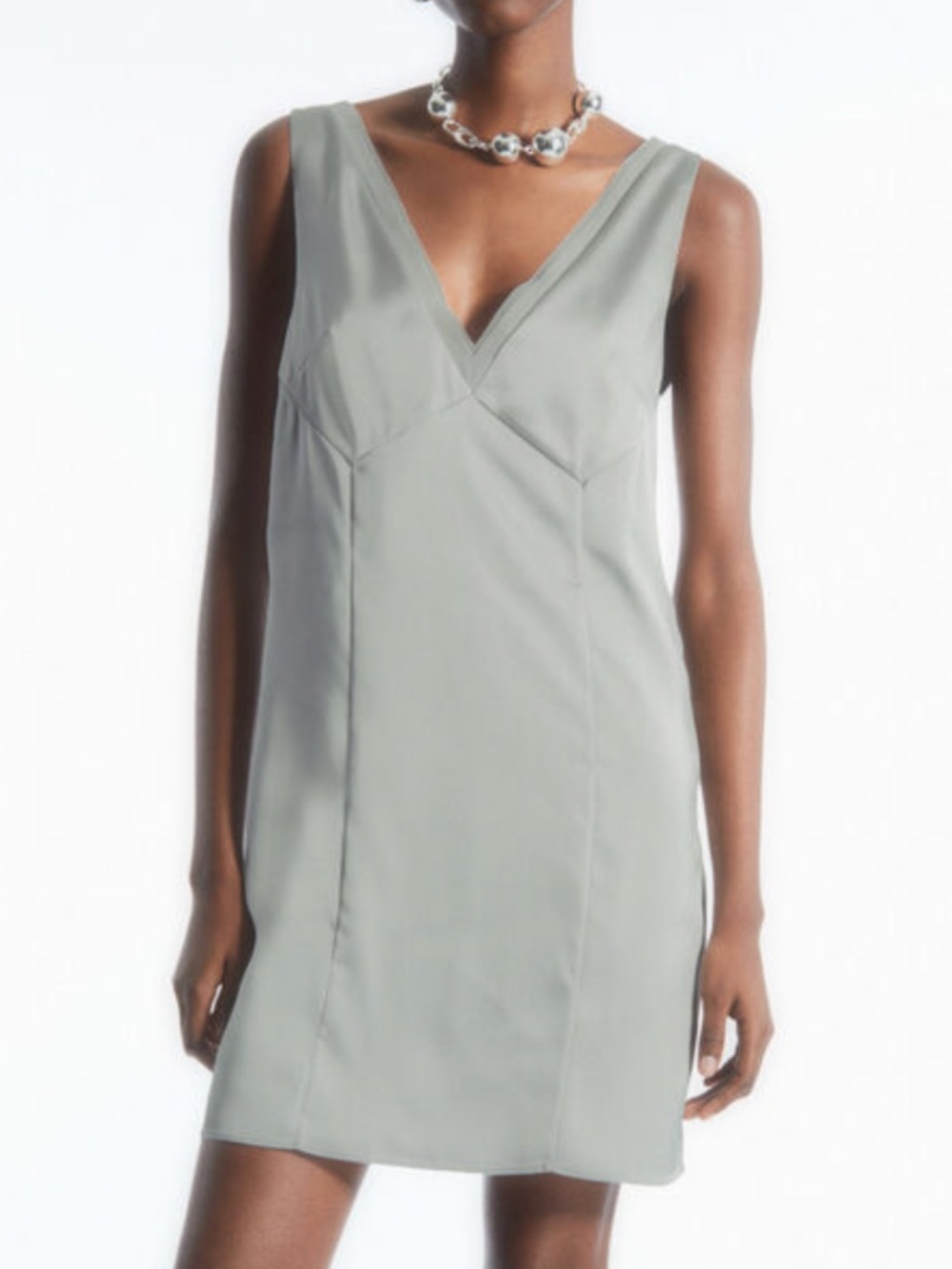COS  PANELLED MINI SATIN SLIP DRESS NWT GREY US SIZE 10